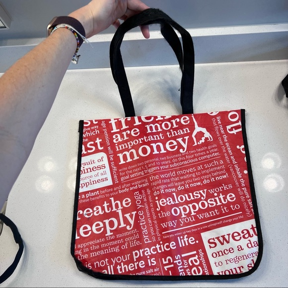 USED-Lululemon Large Reusable Shopping Bag-Motivational Messages-Black White Red - Picture 3 of 9